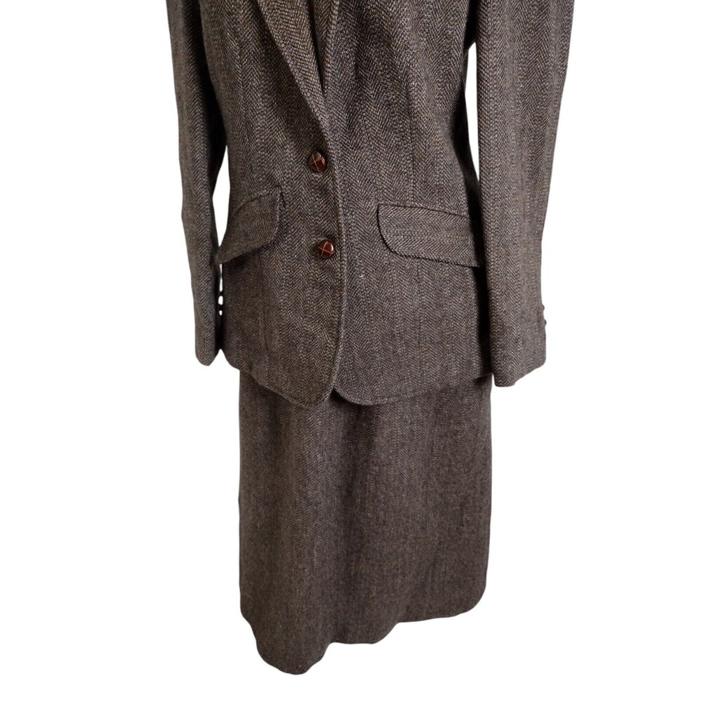 Vintage Wool Tweed Suit Set Women’s  Brown Lined Skirt Size 13 Ferruchi
